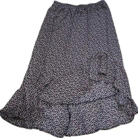 Max Studio High-Low Floral Print Boho Prairie Western Ruffle Midi Skirt. Size L - Picture 4 of 8